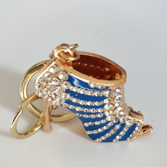 Gold Boot Pump High Heel Keychain Pendant with Rhinestone - Picture 4 of 6